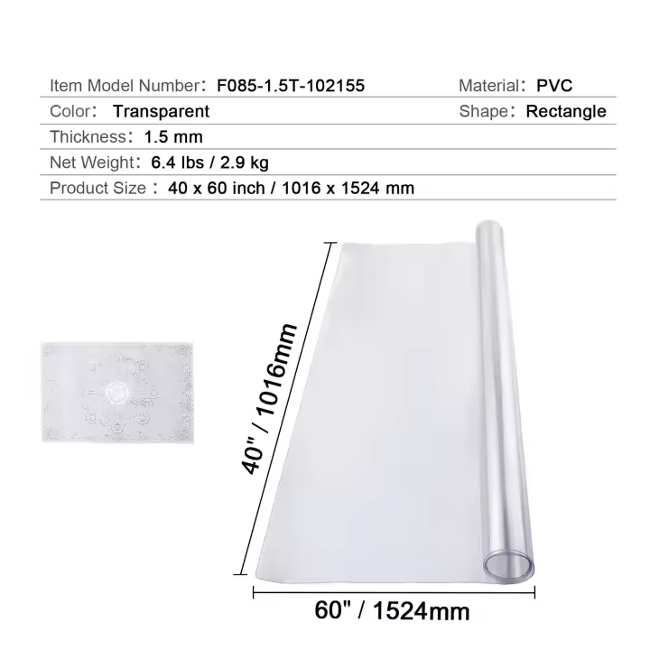 SucceBuy Protector de Mesa Transparente, Rectángulo, Mantel de Plástico PVC, Protector de Escritorio Impermeable y Resistente a los Arañazos para Escritorio, Mesa de Centro y Mesa de Comedor - 1