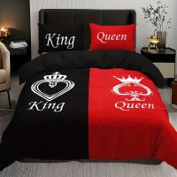 Juego de 3 piezas de cobertores de edredón, juego de ropa de cama con patrón de corona negra y roja, funda de edredón suave - details 0