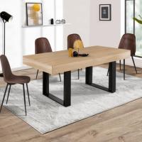 Mesa de comedor extensible rectangular para 6-10 personas, madera y negro, 160-200 cm - details 4