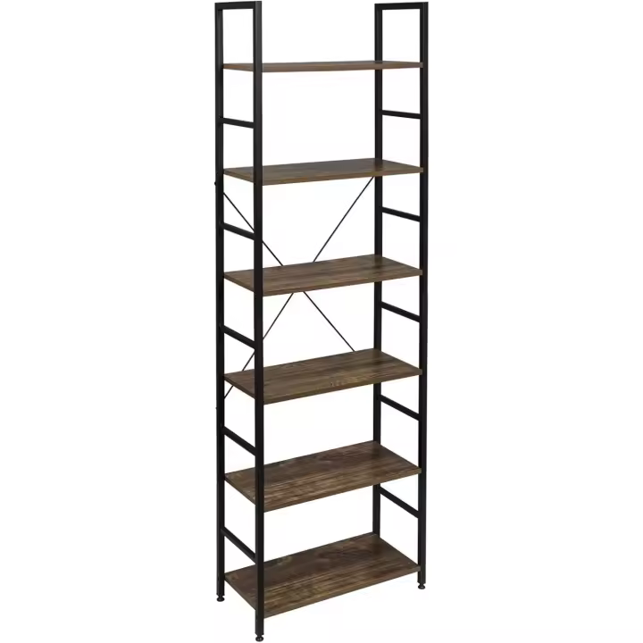 Estantería Independiente Estantería con Escalera Estantería Escalonada Librería Estantería Multifuncional Diseño Industrial con 6 Estante MDF+Metal 60x28x180cm Vintage - 1