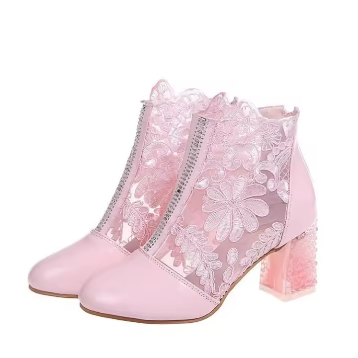 Botas de Cuero para Mujer Primavera 2025 Estilo Cremallera PU Tacón Grueso Boca Profunda - 1