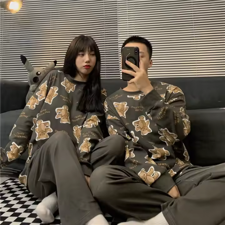 Cómodos pijamas de pareja para hombre y mujer para verano y otoño, a la moda para usar en casa. - 1