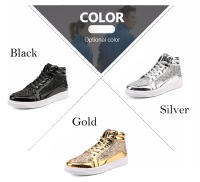 Trendy Men's High Top Sports Shoes Round-Toe Glossy Stage Casual Versatile Boots Outdoor Streetwear Boys Skateboarding Shoes - details 4