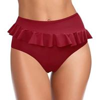Pantalones de baño con volantes para mujer, Bikini de cintura alta sólido, parte inferior adelgazante, traje de baño a la cadera, calzoncillos, pantalones cortos de baño simples y exquisitos - details 2