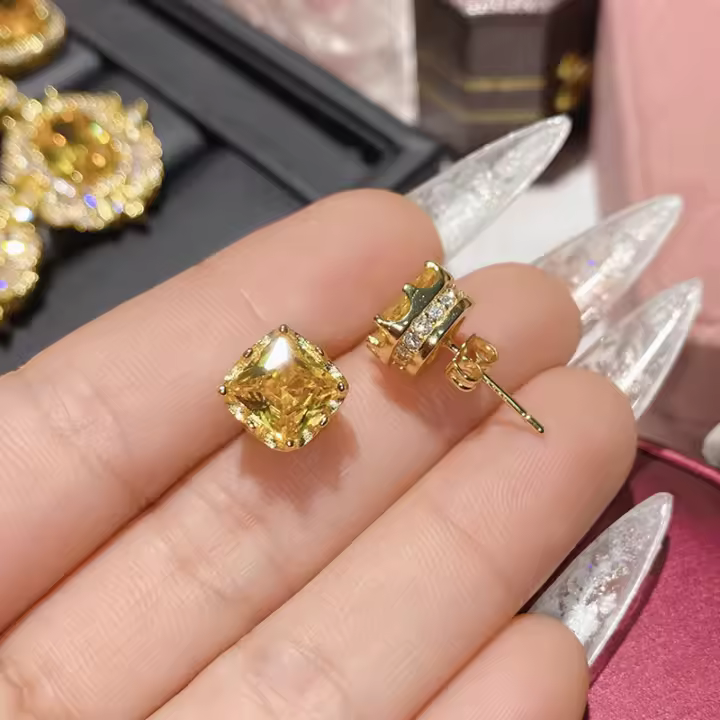 Shancha Jewelry Exhibition Golden Gemstone Series Earrings 18K Gold Plated Micro-Inlaid Multi-faceted Zircon Sparkling High-end Earrings - 1