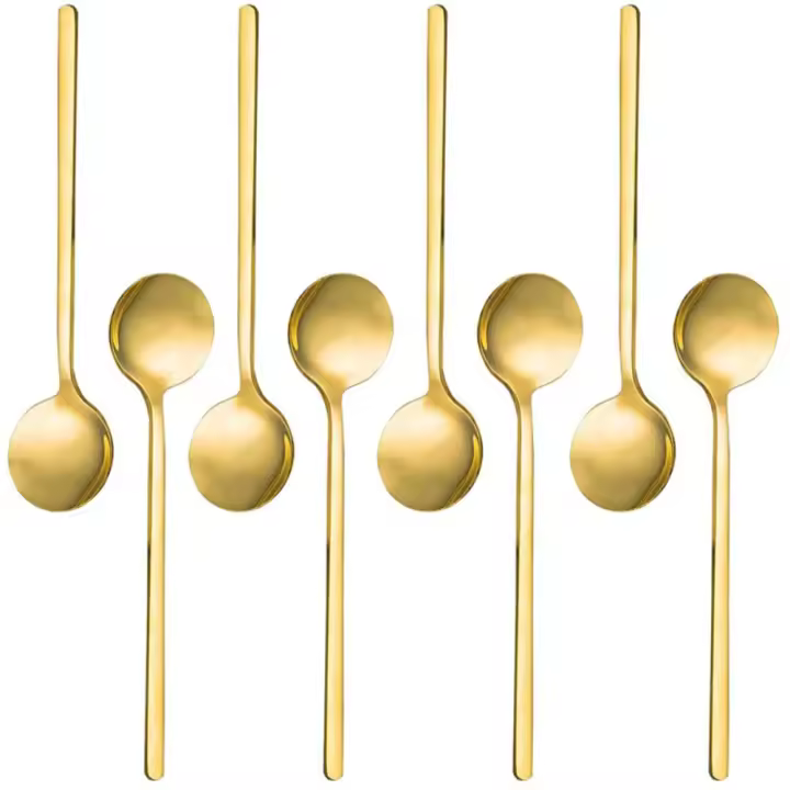 Cuchara de café de acero inoxidable chapada en oro, Mini cucharadita para café, azúcar, postre, pastel, helado, 8 paquetes - 1