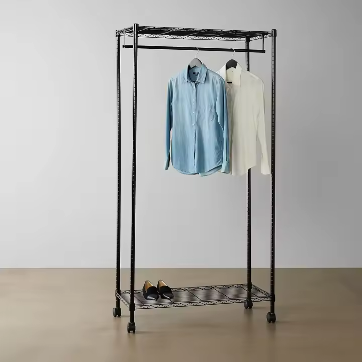 Perchero de ropa con estantes superior e inferior, Negro, 91 x 45,6 x 180,2 cm - 1