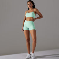 Hamidou-Conjuntos de Yoga cortos para mujer, Sujetador deportivo con espalda bonita, ropa deportiva, atuendo deportivo para mujer, Top corto para correr, pantalones cortos, ropa de entrenamiento - details 20