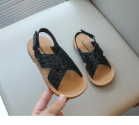 Sandalias de verano para niños y niñas, tela de piel brillante, zapatos de playa para niños, planos, cruzados, correa de tobillo, Ins, caliente - details 4