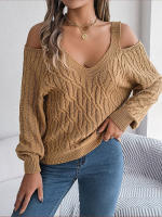 Jersey con cuello en V para mujer, manga farol, Color sólido, torceduras de masa frita, suéter informal suelto, Tops de moda, otoño e invierno, 2023 - details 13
