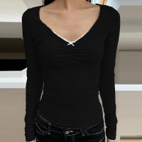 Y2k-Tops cortos de estilo coreano para mujer, blusa Retro de los años 2000, camisetas básicas ajustadas informales, camiseta Vintage con cuello en V, cabaña de hadas Grunge - details 2