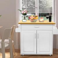 Mueble de cocina con encimera, 115 x 36 x 90 cm, cajón y armario, carrito de cocina con ruedas, carrito de madera para servir de cocina, estilo rústico, color blanco - details 6