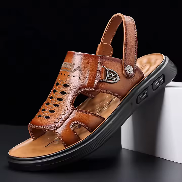 Nuevos zapatos de playa de cuero antideslizante de la temporada, zapatillas geniales casuales de piel de vaca de primera capa con suela suave para hombres - 1