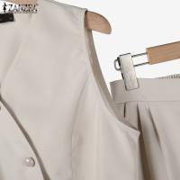 ZANZEA Conjunto De Verano Para Mujer 2 Piezas Top Irregular Y Pantalones De Pierna Ancha Moda Coreana Elegante Ropa De Oficina - details 10