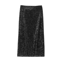 BUNO-Falda midi envolvente con lentejuelas para mujer, cintura alta con lazo atado, faldas femeninas, fiesta, moda - details 3
