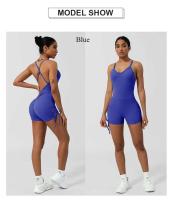Mono de yoga para mujer, conjunto Fiess con cojín cruzado en la espalda, parte inferior del cuerpo de encaje, sin mangas, belleza, espalda, entrenamiento para correr - details 2