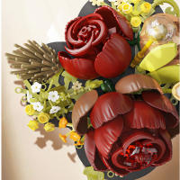 Mini bloque de construcción eterno, cesta de flores rosas, Micro-partículas ensambladas, albañil suculento en maceta, adornos, Juguetes - details 3