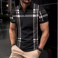 Camiseta POLO para hombre, camiseta casual con botones de manga corta con estampado a juego de color de franja horizontal - details 3