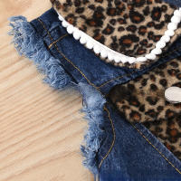 Verano, niños medianos y pequeños, niñas sin mangas con estampado de leopardo, traje de mezclilla rasgado casual. - details 4