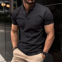 Polo de manga corta para hombre, camiseta informal de talla grande Henley con cuello, color beige, rojo, verde, 2xl - details 4