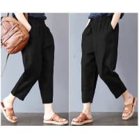 Pantalones de algodón y lino para mujer, pantalones harén con estampado de verano, pantalones holgados Retro a la moda hasta el tobillo para mujer - details 17