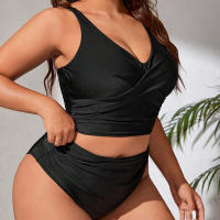 Bañador con tirantes de talla grande para mujer, traje de baño dividido de Color sólido, Bikini de primavera 2025 - details 5