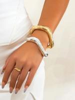Brazaletes anchos abiertos, Color dorado, Irregular, convexo, Punk, Vintage, grueso, joyería de mano, regalo de fiesta - details 1