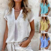 Tops lisos informales de verano, nueva camisa elegante de oficina con cuello en V de manga corta, camisas dulces para fiesta navideña, ropa de mujer 2025 - details 0