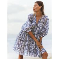 Vestido corto de vacaciones de playa de rayón informal suelto con lazo floral para mujer de moda de verano - details 21