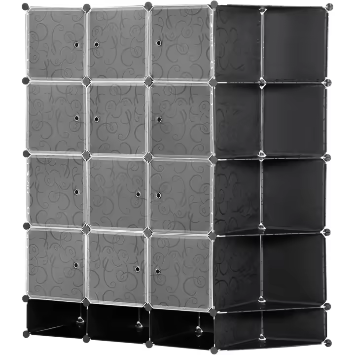 Armario Modular de Plástico Portátil 16 Cubos, 2 Barras Organizadoras para Zapatos, Ropa, Juguetes - 1