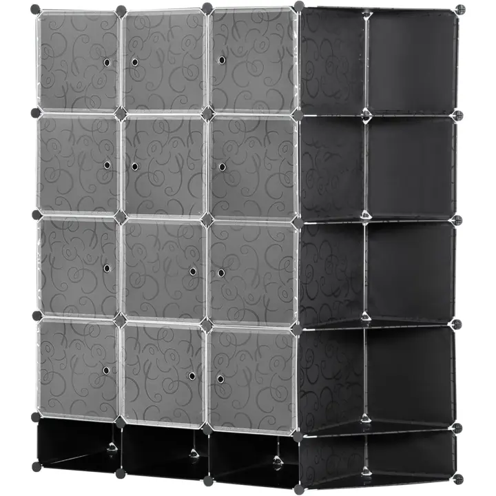 Armario Modular de Plástico Portátil 16 Cubos, 2 Barras Organizadoras para Zapatos, Ropa, Juguetes - 1