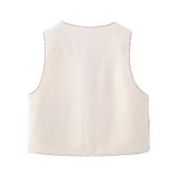 TRAFZA-Chaleco sin mangas Vintage para mujer, Tops elegantes, decoración con bordado de cordón, chaleco recortado con cuello en V abierto - details 13