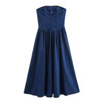 OUWU- Straplss Dnim Drss Primavera 2025 Cintura alta A-lin Bach Casual Cómodo y adelgazante Vrsatil Patchwork Strt - details 2
