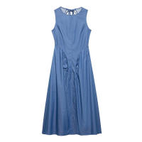 BUNO-vestido Midi plisado azul vaquero a la moda con lazo y espalda descubierta para mujer, vestido Vintage sin mangas con cuello redondo, vestidos elegantes para mujer - details 1