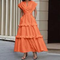 VONDA, vestido con volantes para mujer, verano 2025, vestido veraniego de Color sólido, Vestidos de playa con cuello en V, bata holgada informal bohemia de gran tamaño - details 1