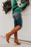 Botas largas de gran tamaño para mujer, tacón grueso de gamuza, cremallera lateral puntiaguda, botas de caballero de moda de Color sólido - details 6