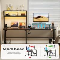 Mesa Gaming LED 150 x 100 cm, Escritorio Gaming en L con Enchufes y Puertos USB, Escritorio Esquinero con Estanteria, Mesa Gamer con Soporte para Monitor, Mesa Oficina Negro - details 3