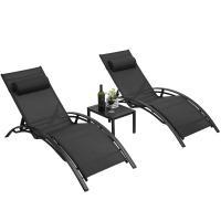 Chaise Lounge Juego de 3 tumbonas de aluminio con 5 posiciones ajustables, tumbonas de piscina + mesa para patio exterior, playa - details 0