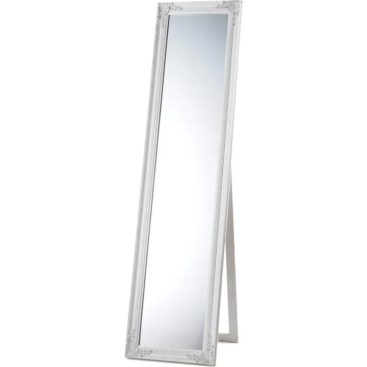 Espejo de Pie con Inclinación Ajustable, Espejo Rectangular con Marco de Madera Blanca Estilo Shabby, Espejo para Dormitorio y Sala de Estar, 50x160 cm - 1