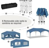 Carpa Gazebo 3x6m 6 Paredes Laterales Resistente al Agua Protección UV 50+ Altura Ajustable Azul - details 2