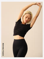 Camiseta deportiva de manga corta para mujer, Top ligero de Yoga, detalle envolvente frontal, suave y transpirable, BTM - details 9
