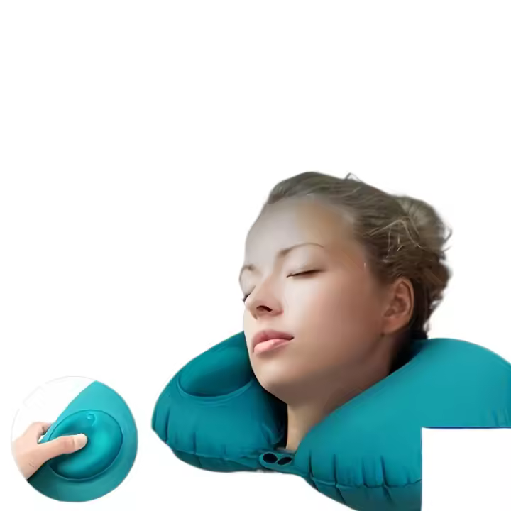 1 pieza de una almohadilla inflable en forma de U comprimida para automóviles, una almohadilla de soporte de cuello para viajes y uso de oficina, y un reposacabezas de protección de cuello para automóviles. - 1