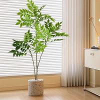 Ramas de higuera artificiales de 76-140cm, árboles de banyan de plástico lacado falso, hojas de palma altas verdes para decoración del jardín del hogar - details 0