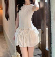 Moonlight Goddess: Vestido blanco de gasa para las vacaciones de primavera de los niños y falda con pellizcos en la cintura - details 2