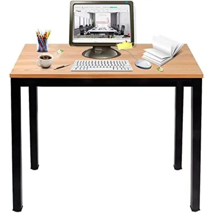 Escritorios Compacto 80x40cm Mesa de Ordenador Escritorios para Computadora Escritorio de Oficina Mesa de Trabajo Mesa de Estudio de Madera y Acero, Teca & Negro - 1