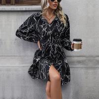 Vestido camisero de manga larga para mujer, vestidos cortos negros estampados para mujer, ropa holgada, elegante y bonita en promoción - details 4