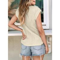 Camisetas con textura de manga corta para mujer, camisetas básicas informales holgadas de punto con cuello redondo, blusas - details 29