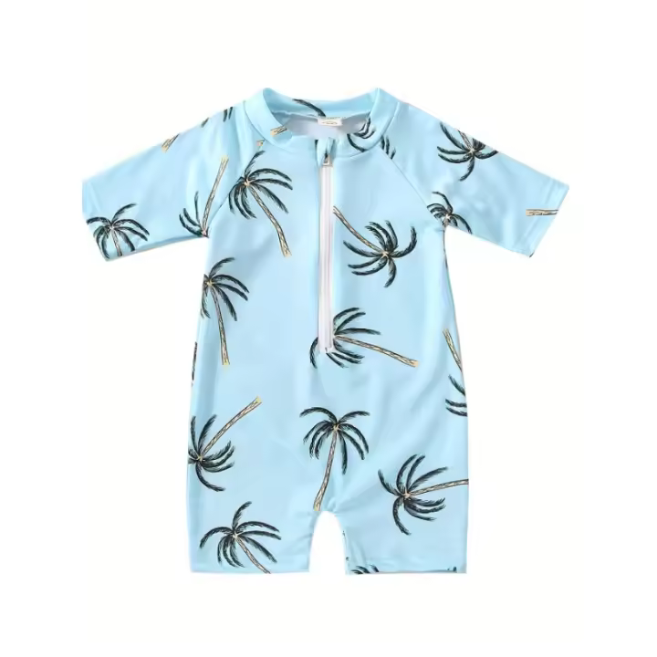 Bañador encantador con estampado de árbol de coco para niña, traje de baño con protección solar, cómodo para la playa y la piscina - 1