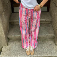 BUNO-Pantalones de encaje a rayas para mujer, Pantalones rectos de pierna ancha con cintura elástica y cordón, ropa de calle holgada para primavera y verano, pantalones de chándal informales - details 49