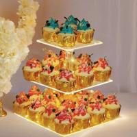 Cupcake acrílico de 3/4 niveles con soporte de exhibición cuadrado de luz LED, plato multifuncional para servir pasteles para celebración - details 3